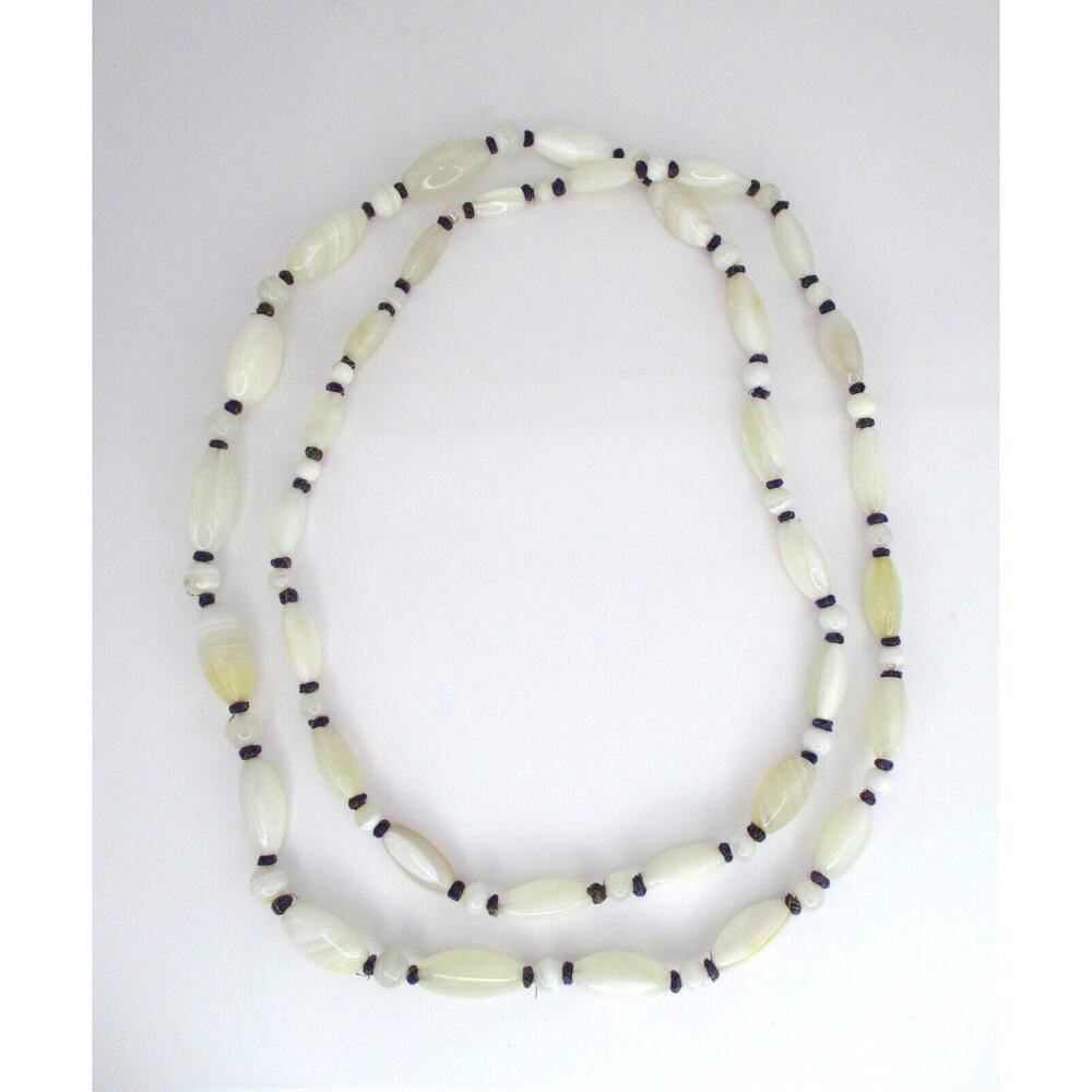 Oriental Banded White Agate Necklace 54" Around